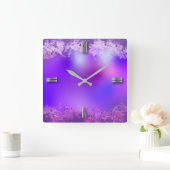 Violet Paars Fancy Abstract modern Glam Glitter Vierkante Klok (Huis)