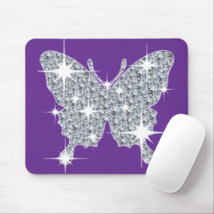 Violet Paars Faux Diamond Bling Butterfly Muismat