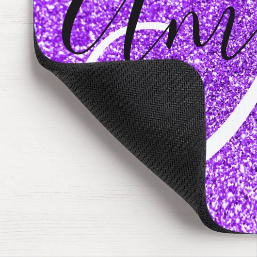 Violet Paars Faux Glitter Persoonlijk Monogram Muismat (Hoek)