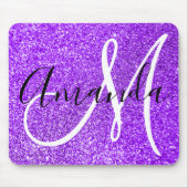 Violet Paars Faux Glitter Persoonlijk Monogram Muismat (Voorkant)