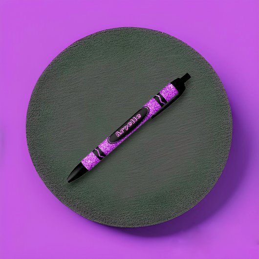 Violet Paars Glitter Crayon Aangepaste naam Push P Zwarte Inkt Pen