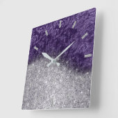 Violet Paars Glitter Silver Gray Velvet Eggplant Vierkante Klok (Hoek)