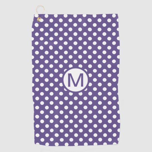 Violet Paars met White Polka Dots Monogram Golfhanddoek (Voorkant)