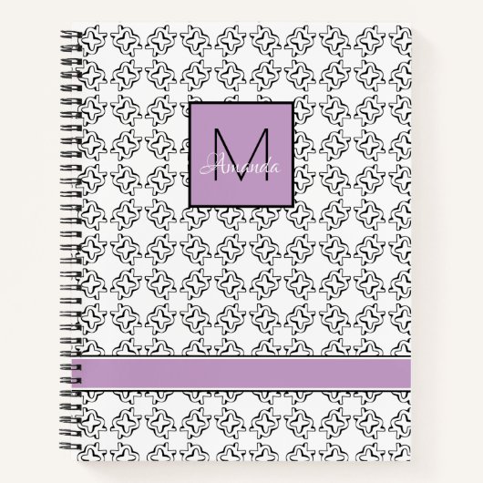 Violet Paars op zwart-wit patroon Notitieboek (Voorkant)