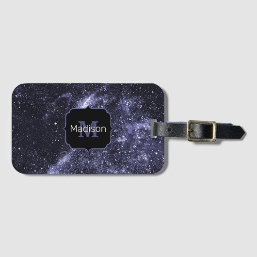 Violet paars peri zwarte abstracte melkweg Monogra Bagagelabel (Voorkant (horizontaal))