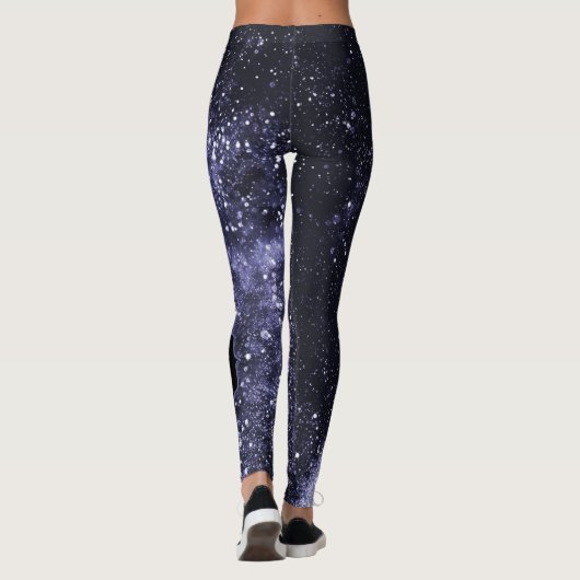 Violet paars peri zwarte abstracte melkweg Monogra Leggings (Achterkant)
