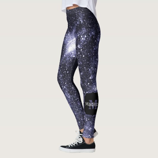 Violet paars peri zwarte abstracte melkweg Monogra Leggings (Links)