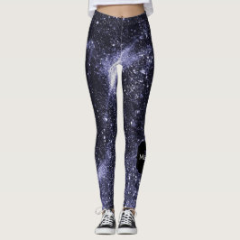Violet paars peri zwarte abstracte melkweg Monogra Leggings