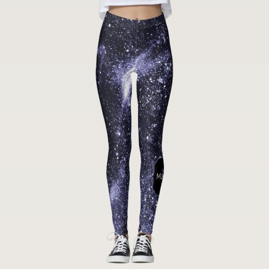 Violet paars peri zwarte abstracte melkweg Monogra Leggings (Voorkant)