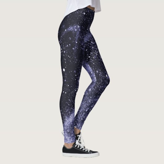 Violet paars peri zwarte abstracte melkweg Monogra Leggings (Rechts)