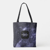 Violet paars peri zwarte abstracte melkweg Monogra Tote Bag (Achterkant)