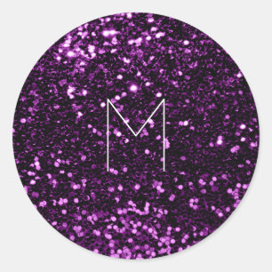 Violet Paars Plum Glitter Spark Minimale monogram Ronde Sticker