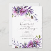 Violet Paars Poppy Floral Quinceañera Kaart (Voorkant)