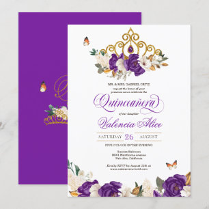 Violet Paars Roos Butterfly Gold Tiara Quince Kaart