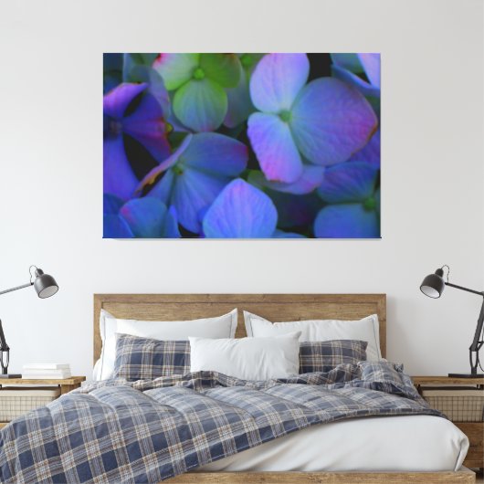 Violet paars roze blauw Hydrangeenbloemen Canvas Afdruk (Insitu (Slaapkamer))