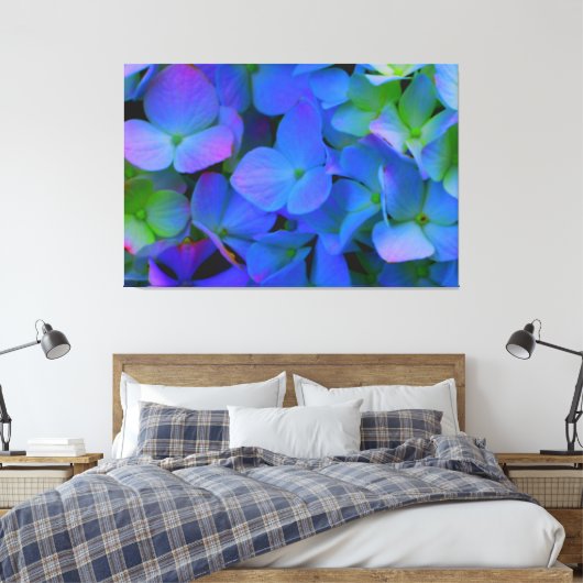Violet paars roze blauw Hydrangeenbloemen Canvas Afdruk (Insitu (Slaapkamer))