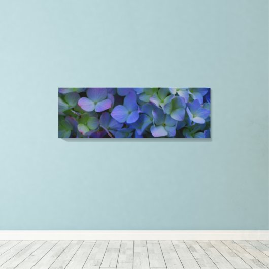 Violet paars roze blauw Hydrangeenbloemen Canvas Afdruk (Insitu (Houten vloer))