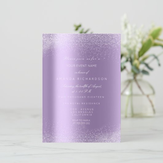 Violet Paars Witte glitter Leafs Zand Lijst Glam Kaart (Staand voorkant)