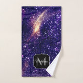 Violet paarse abstracte galaxy Custom Monogram Bad Handdoek (Handdoek)