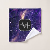 Violet paarse abstracte galaxy Custom Monogram Bad Handdoek (Wasdoekje)