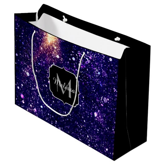 Violet paarse abstracte galaxy Custom Monogram Large Cadeautasje (Voorkant Gekanteld)