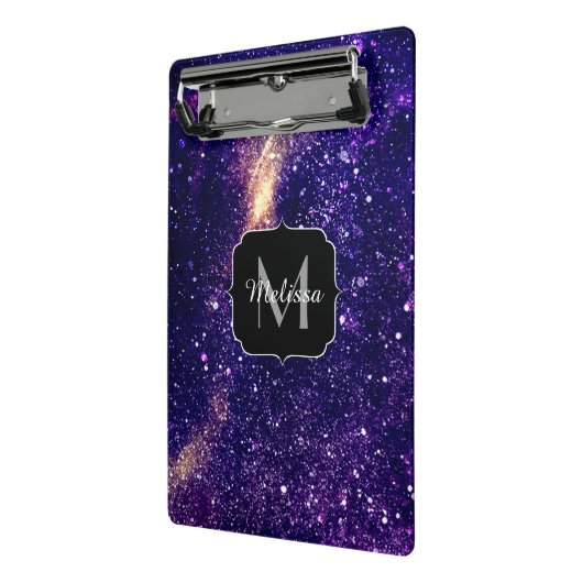 Violet paarse abstracte galaxy Custom Monogram Mini Klembord (Angled2)