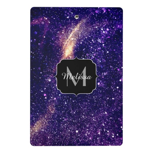 Violet paarse abstracte galaxy Custom Monogram Mini Klembord (Achterkant)
