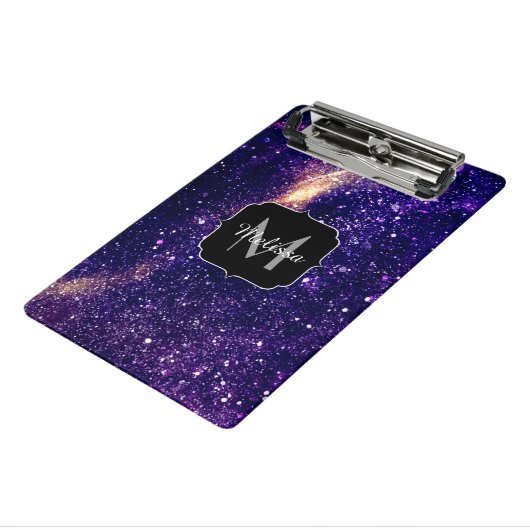 Violet paarse abstracte galaxy Custom Monogram Mini Klembord (Angled3)