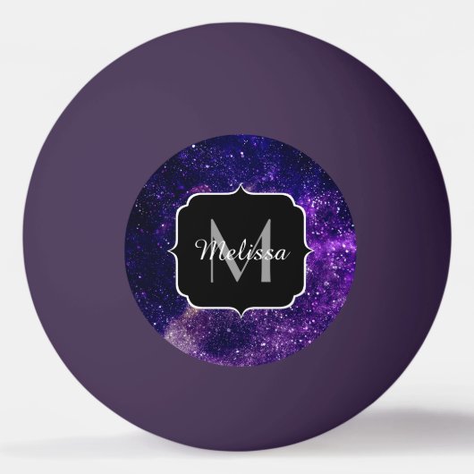 Violet paarse abstracte galaxy Custom Monogram Pingpongbal (Voorkant)