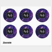 Violet paarse abstracte galaxy Custom Monogram Ronde Sticker (Vel)
