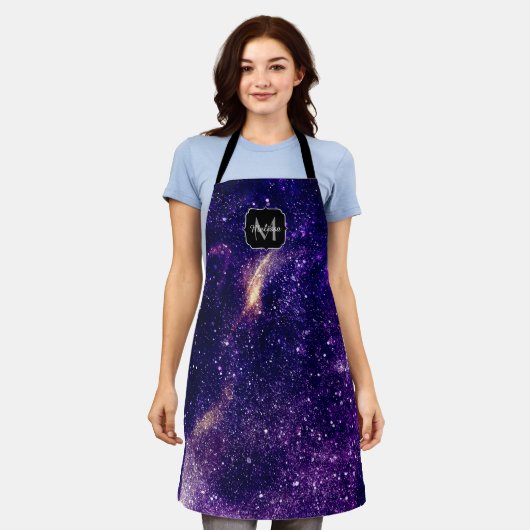 Violet paarse abstracte galaxy Custom Monogram Schort (Gedragen)