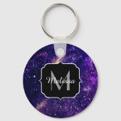 Violet paarse abstracte galaxy Custom Monogram Sleutelhanger (Achterkant)