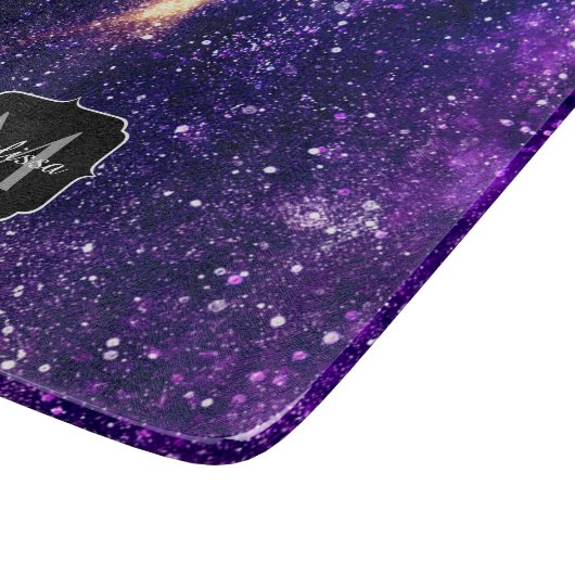 Violet paarse abstracte galaxy Custom Monogram Snijplank (Hoek)