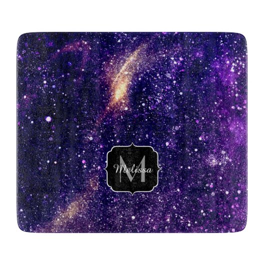Violet paarse abstracte galaxy Custom Monogram Snijplank (Voorkant)