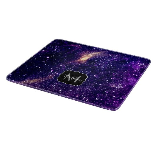 Violet paarse abstracte galaxy Custom Monogram Snijplank (Hoek)