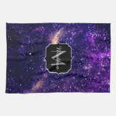 Violet paarse abstracte galaxy Custom Monogram Theedoek (Horizontaal)