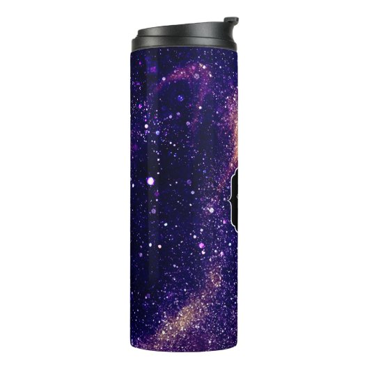 Violet paarse abstracte galaxy Custom Monogram Thermosbeker (Gedraaid links)