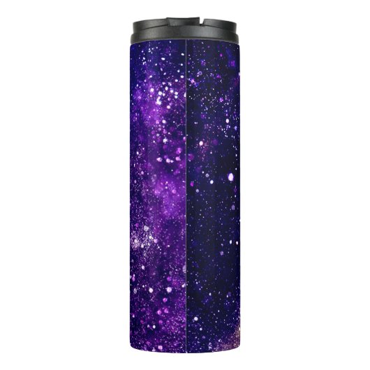 Violet paarse abstracte galaxy Custom Monogram Thermosbeker (Achterkant)