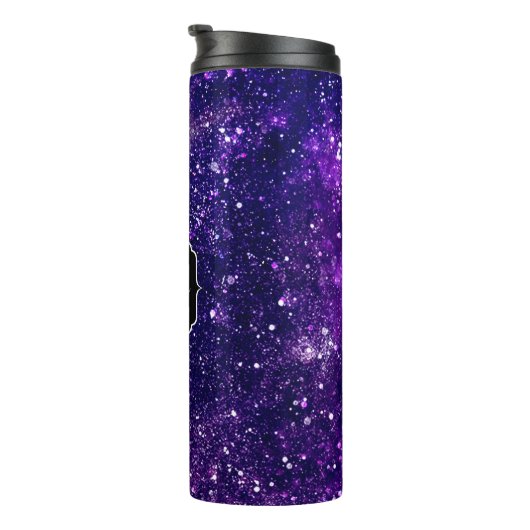 Violet paarse abstracte galaxy Custom Monogram Thermosbeker (Geroteerd rechts)