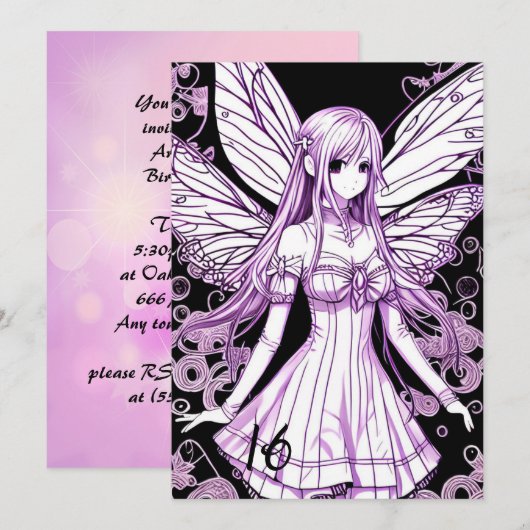 Violet Paarse Anime Prinses Sweet 16 Verjaardag Kaart (Voorkant / Achterkant)