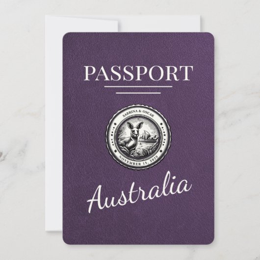 Violet Paarse Australië Paspoort Bewaar de datum Save The Date (Voorkant)