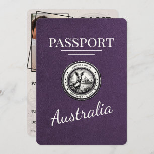 Violet Paarse Australië Paspoort Bewaar de datum Save The Date