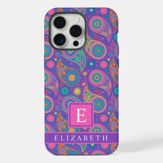  Violet Paarse Blauw Roze Paisley iPhone Hoesje (Achterkant)