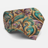 Violet Paarse Blauwgroen Blauw Groen Goud Paisley  Stropdas (Opgerold)