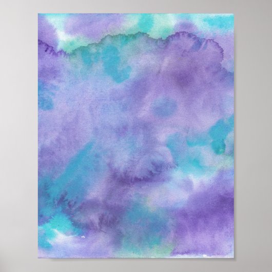 Violet Paarse Blauwgroen groene Abstracte Waterver Poster (Voorkant)