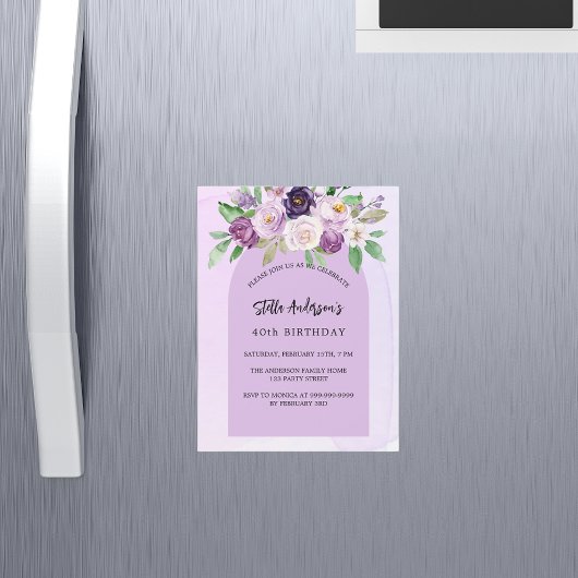 Violet paarse bloem groen boog luxe verjaardag magnetische uitnodiging