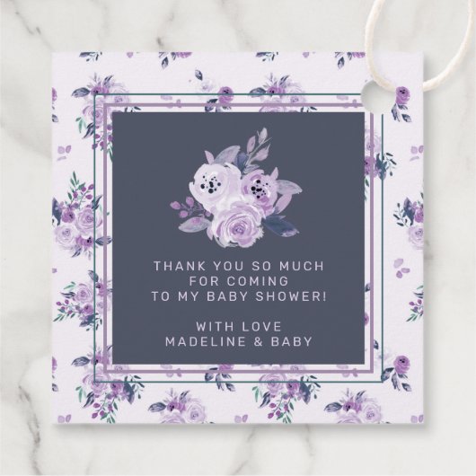Violet Paarse Bloemen Baby shower Dank u Bedankjes Labels (Achterkant)