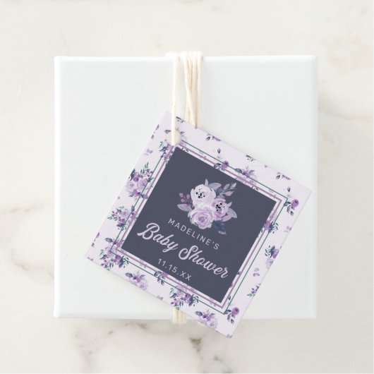 Violet Paarse Bloemen Baby shower Dank u Bedankjes Labels (In situ)