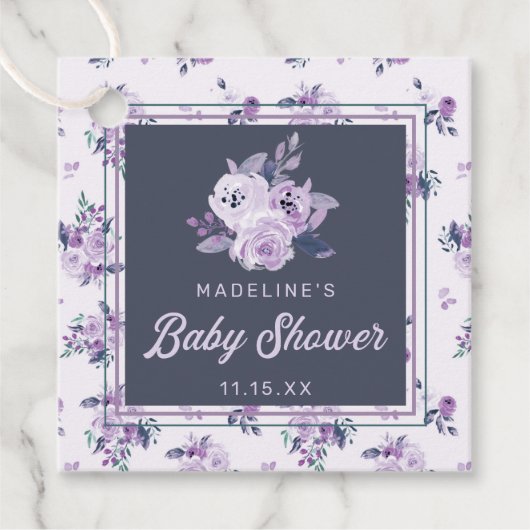 Violet Paarse Bloemen Baby shower Dank u Bedankjes Labels (Voorkant)