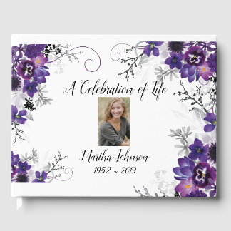 Violet Paarse Bloemen Gastboek Gastenboek